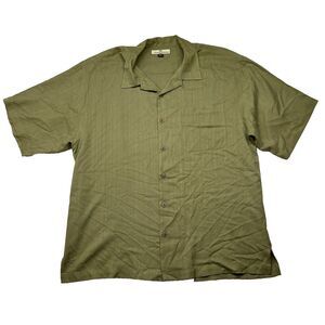 Tommy Bahama Camp Button Shirt Men's XL Solid Green 100% Silk Short Sleeve